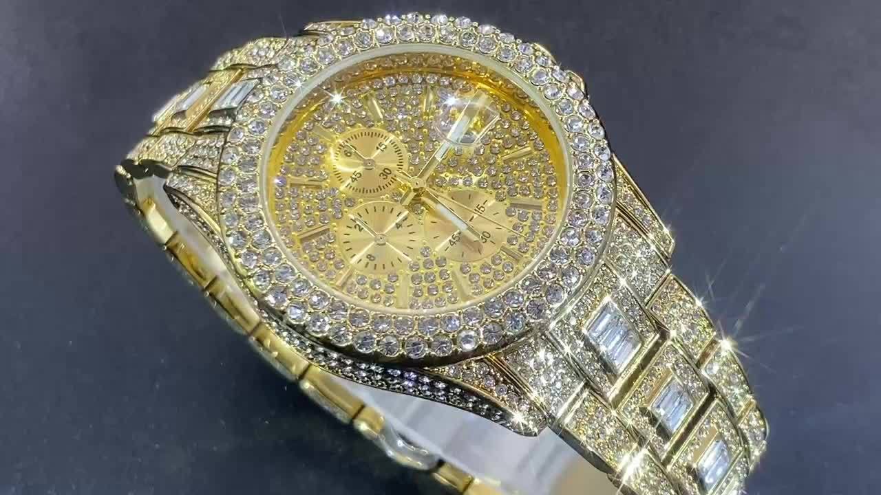Iced Out Rhinestone Quartz Watch for Men & Women – Hip Hop Luxury Bling Wristwatch, Waterproof Date Display, Party Fashion Statement Piece