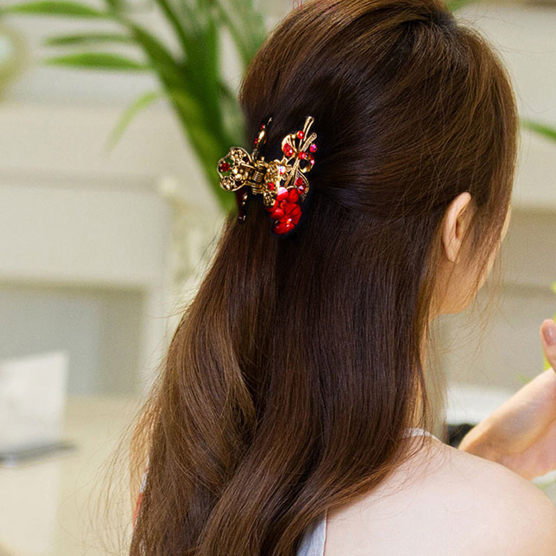 Hair Claw Clips 5pcs Set Vintage Colorful Floral Rhinestone Metal Alloy Bun Clip Elegant Hair Accessories for Women Medium Long Hair Daily Party Wear Gift