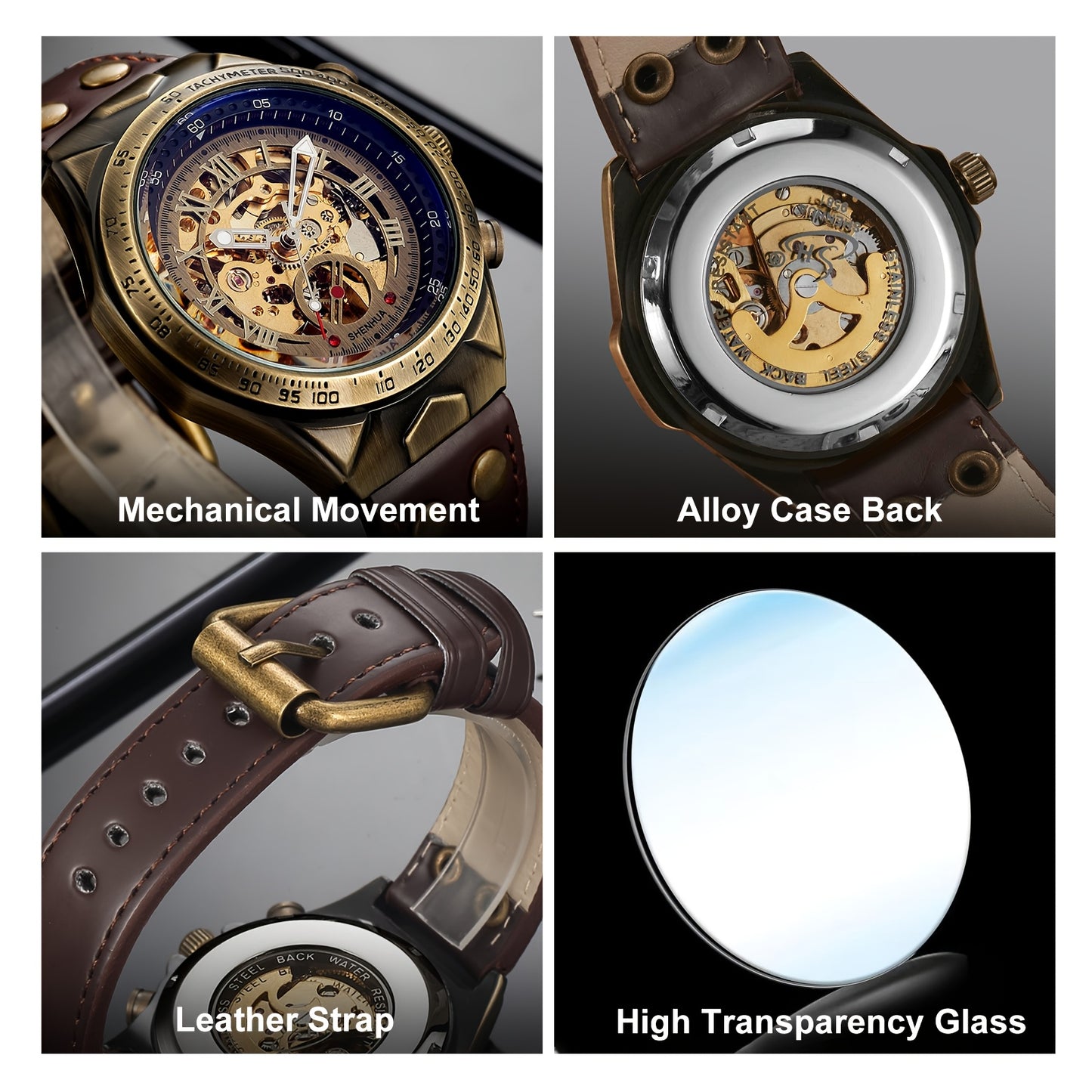 Men's Automatic Mechanical Skeleton Watch – Retro Roman Numeral Hollow Dial Leather Strap Wristwatch, Luxury Gift for Him