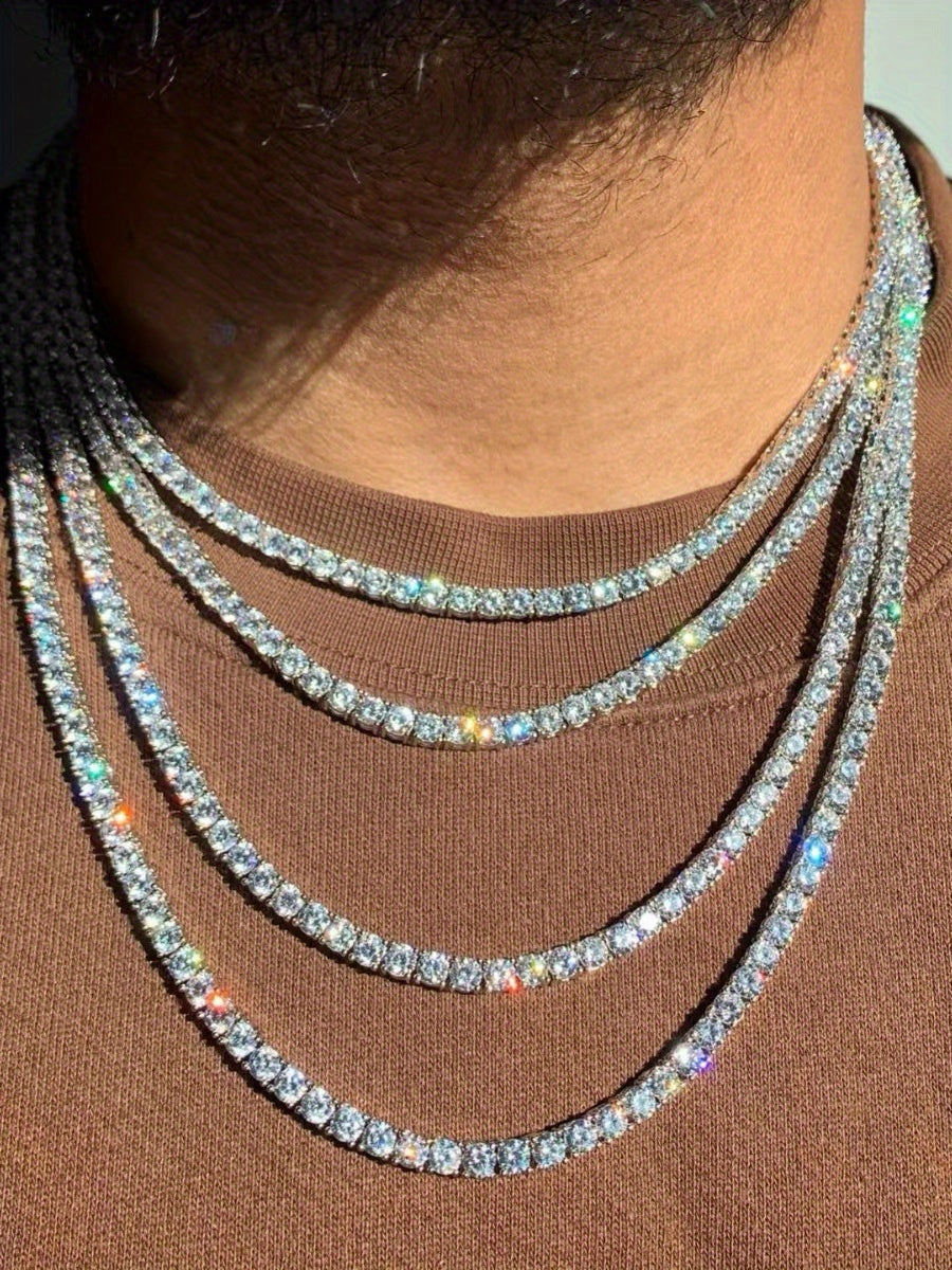 Tennis Chain Necklace for Men Women - Sparkling Hip Hop CZ Diamond Style, Gold & Silver Tone, 18-30 Inch Length Options, Glamorous Party Daily Wear Jewelry Gift