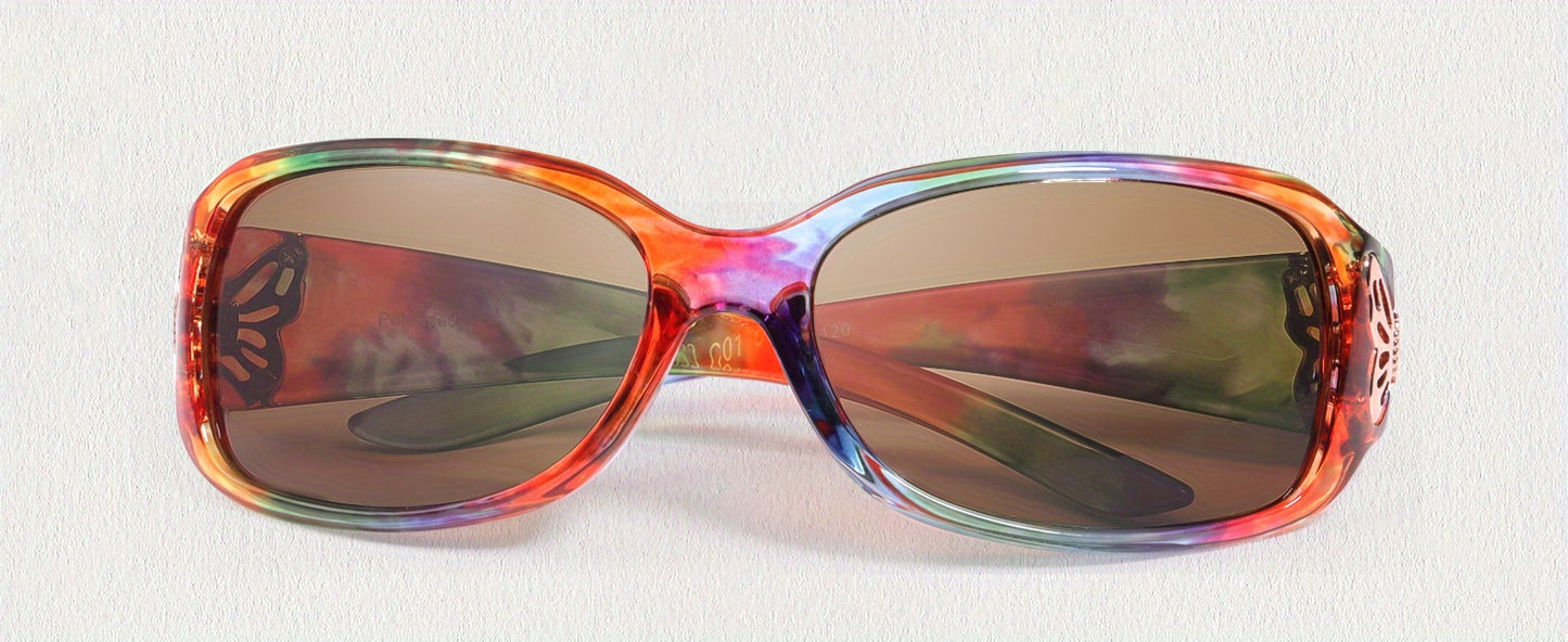 Wrap Around Sunglasses for Women, Polarized Butterfly Decor Fashion Glasses with UV Protection, Trendy Floral & Gradient Frames — Includes Case & Cleaning Cloth, Stylish Everyday Eyewear