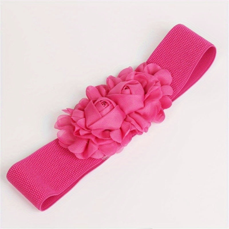 Elastic Wide Waist Belt for Women Rose Double Flower Stretch Belt for Dress Skirt Boho Fashion Cinch Belt Ladies One Size Floral Waistband