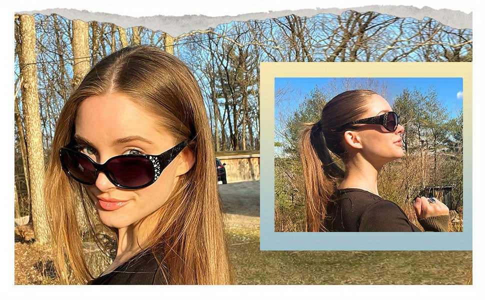 Polarized Wrap Around Sunglasses for Women Rhinestone UV400 Protection Oversized Shield Lens Fashion Eyewear Anti-Glare Driving Glasses