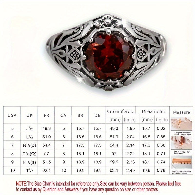 Red Zirconia Ring S925 Sterling Silver Lattice Flower Design Vintage Elegant Women Ring Nickel-Free Hypoallergenic Daily Party Anniversary Gift