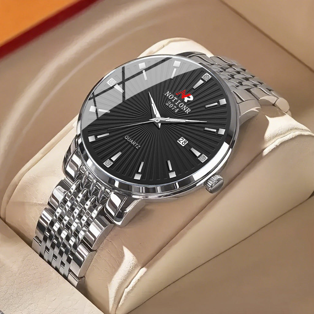 Minimalist Men's Quartz Watch Stainless Steel Band Date Display Round Dial – Business Casual Wristwatch Gift for Birthdays Holidays Valentine's Day, 4 Colors