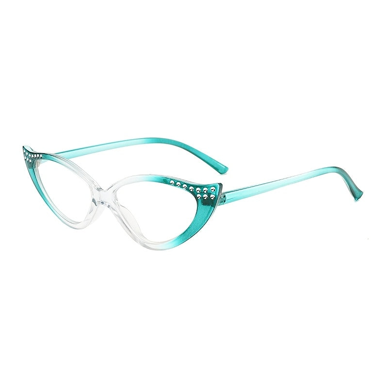 Cat Eye Reading Glasses 4 Pack Rhinestone Accents Gradient Color Frames Metal Hinges Presbyopia Readers Women +1.0 to +4.0 Fashion Gift Black Green Red Orange