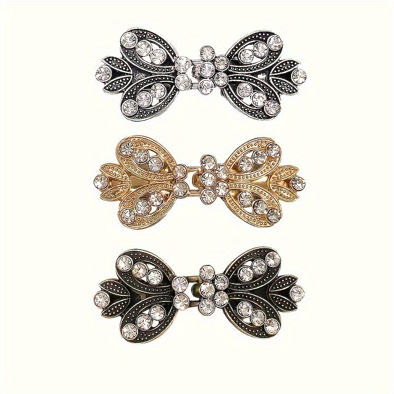 Sweater Clips 3pcs Rhinestone Vortex – Elegant Cardigan Shawl Cloak Clip Set for Women, Vintage Dress Shirt Scarf Brooch Fastener Accessory