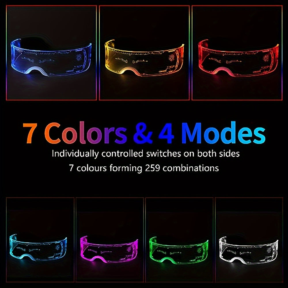LED Light Up Glasses 2 Pack 7 Colors 4 Lighting Modes Honeycomb Visor Futuristic Rave Party Festival Halloween Adults Neon Glow Eyewear