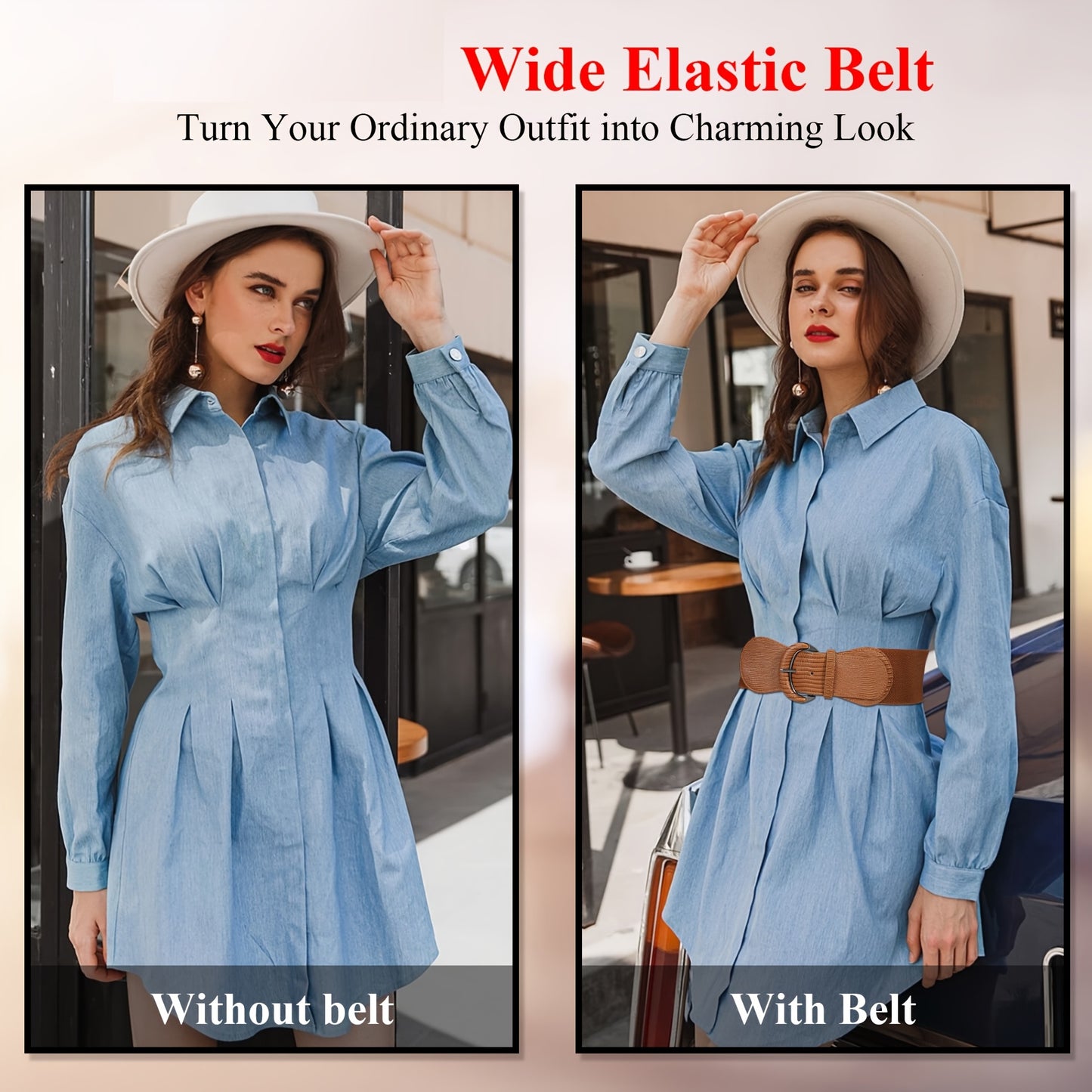 Wide Belt for Women 2Pcs Set - Elastic Needle Buckle Waist Belt for Dresses, Black Red & Black Brown, Sizes S-2XL, Versatile Fashion Belt for Party Wedding Daily Commute & Beach