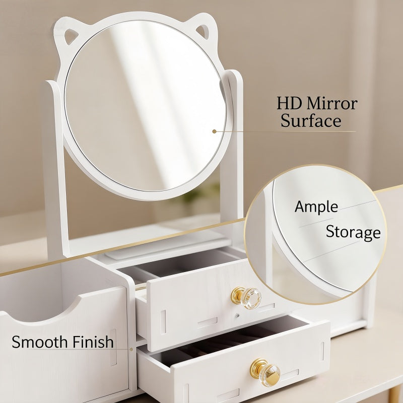 Jewelry Box with Mirror Cat Ear Design – Small Makeup Storage Organizer with Drawers, Light Luxury Vanity Case for Bedroom Dressing Room & Living Room