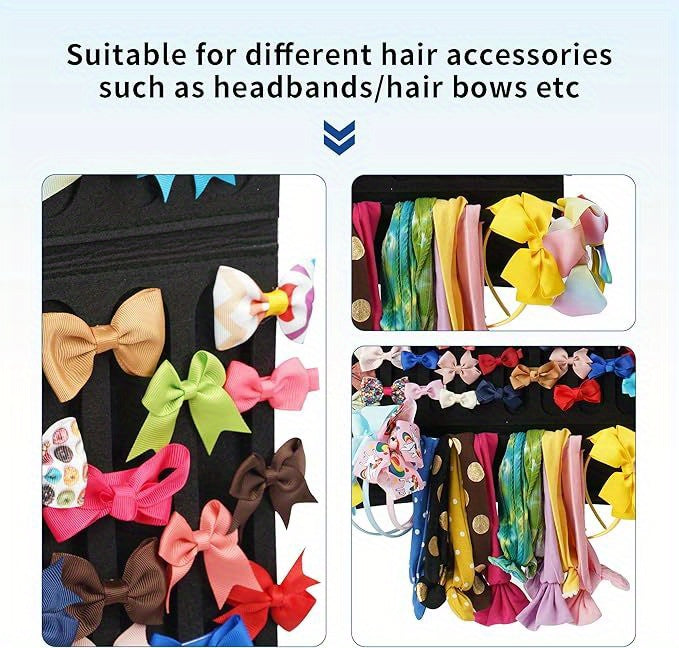 Hair Bow Holder Organizer Felt Wall Hanging Storage Bag for Hairpins Bows Clips Headdresses Girls Hair Accessory Organizer Pink White Black Blue Grey Green