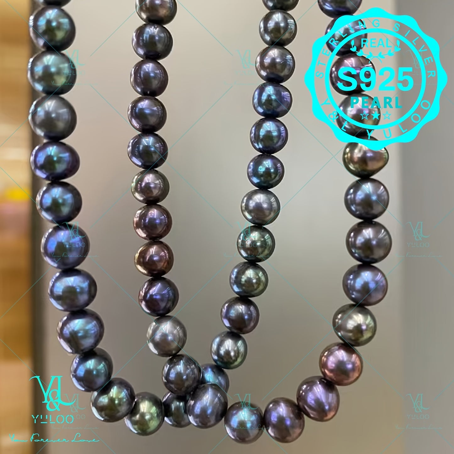 Black Saltwater Pearl Choker Necklace – 925 Sterling Silver Genuine Round Pearl Necklace for Women, Elegant Gift for Mom Wife, Mother's Day Birthday Christmas Valentine