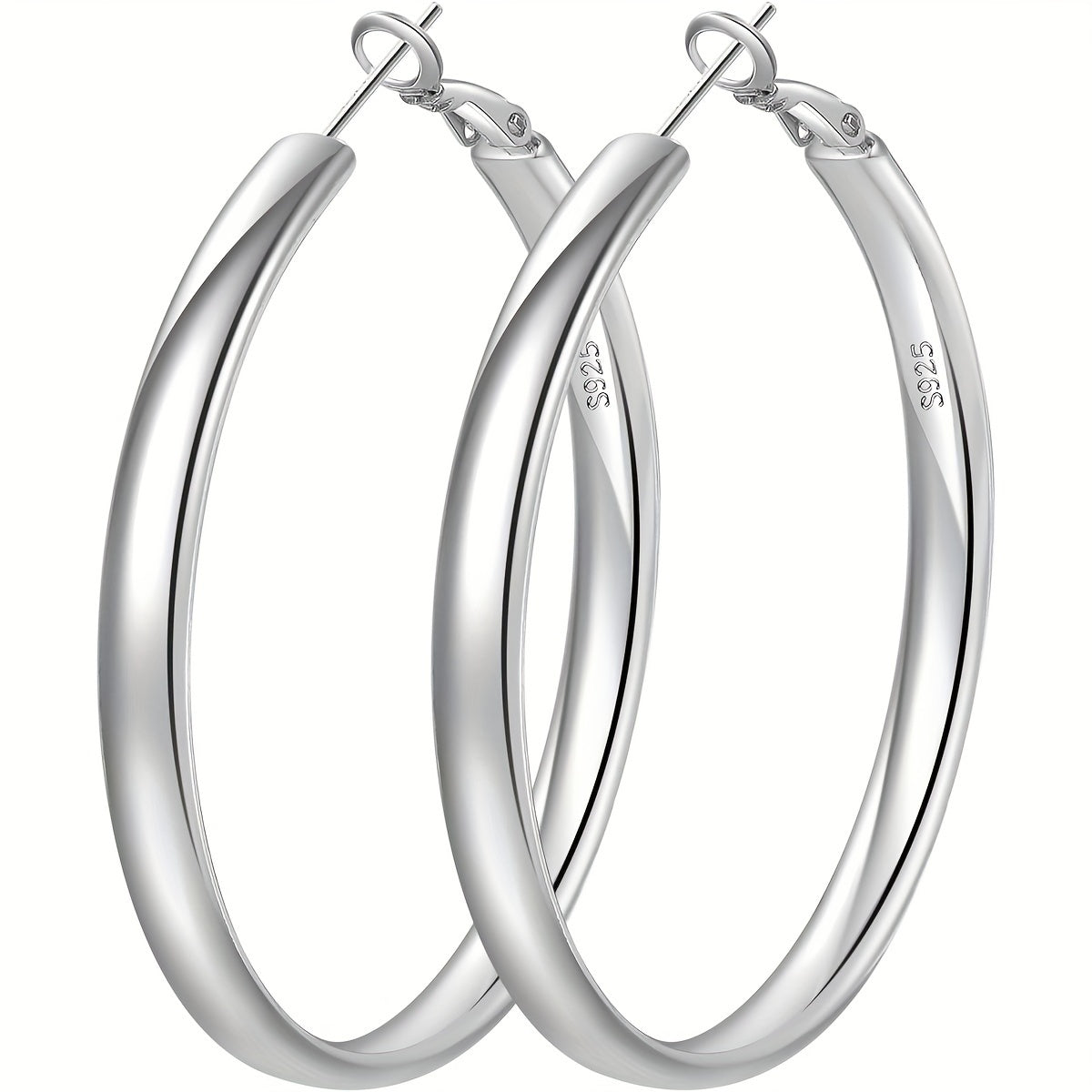 Sterling Silver Hoop Earrings for Women - 925 Silver Hypoallergenic Large Round Hoops, Lightweight Thick 5mm Wide Earrings, Gold & Silver Tone 30/40/50/60/70mm