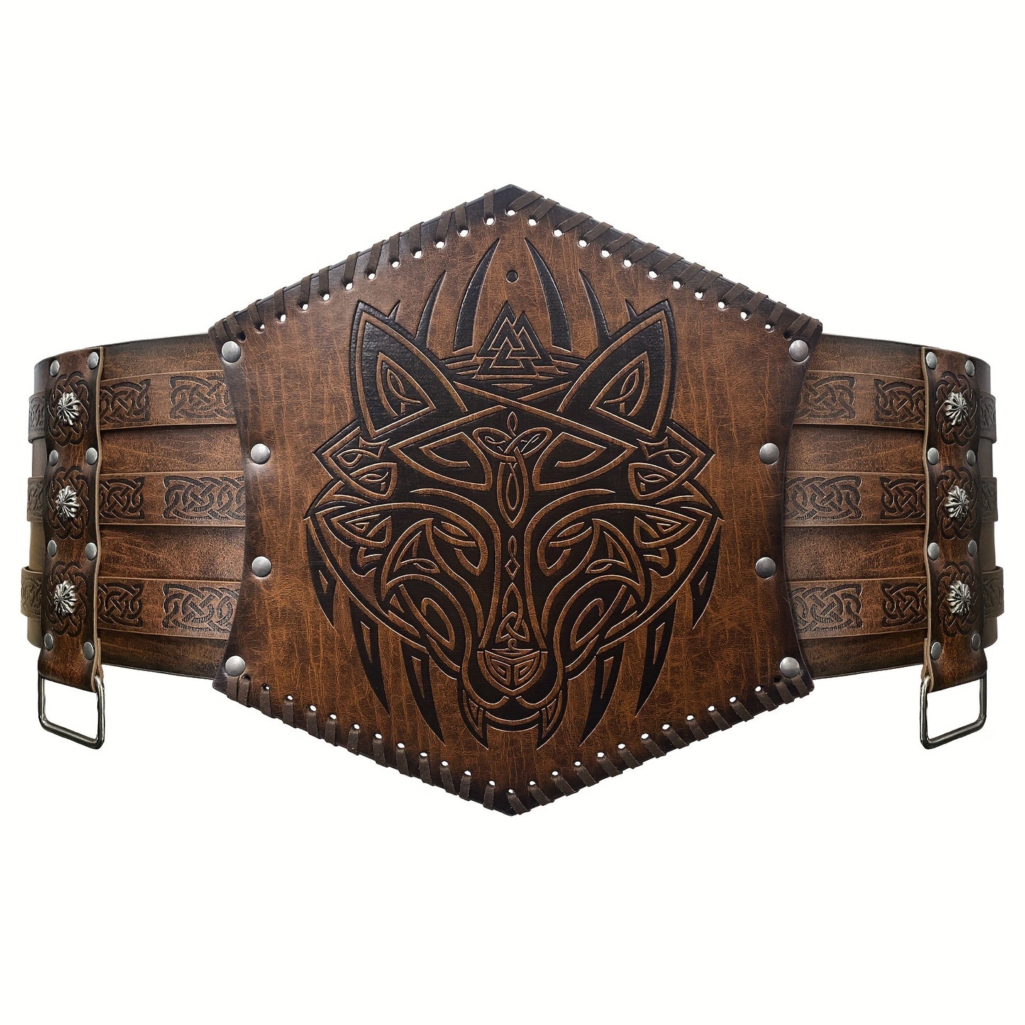 Viking Belt for Men - Wide PU Leather, Scandinavian Dragon & Wolf Design, Alloy Buckle, Halloween Cosplay Renaissance Faire Medieval Costume
