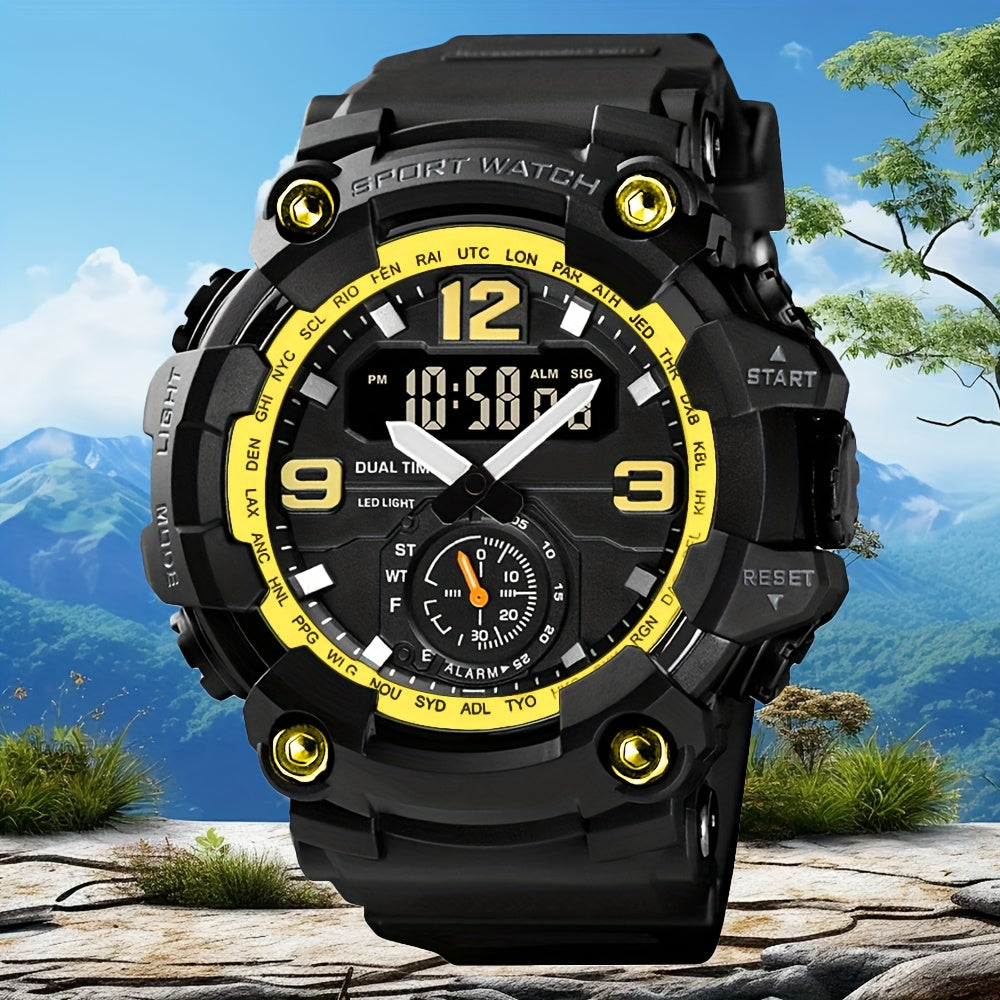 Men's Sports Digital Watch Dual Display TPU Strap – Fashion Analog Digital Wristwatch for Men Outdoor Casual Timepiece Gift, Black Red Golden