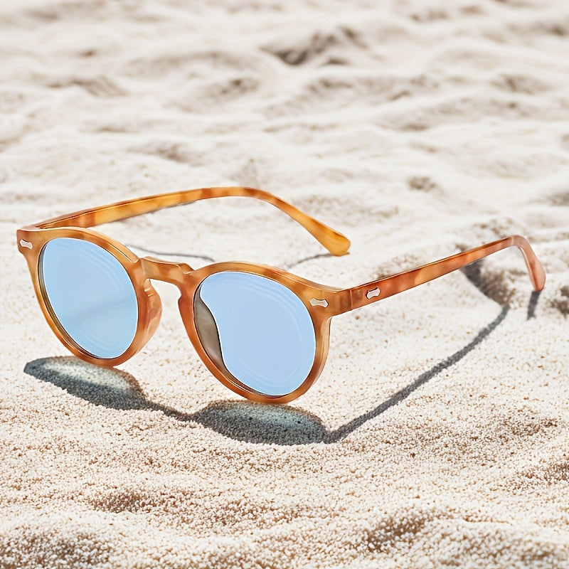 Round Polarized Sunglasses Acetate Frame UV400 Protection Vintage Unisex Men Women Driving Hiking Camping Beach Outdoor Eyewear