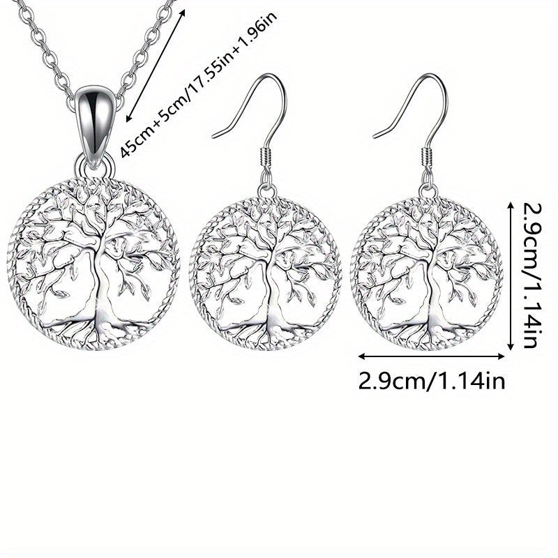 925 Sterling Silver Christmas Tree Jewelry Set 3 Pieces – Shining Tree Earrings & Necklace for Women, Elegant Holiday Party Gift Jewelry