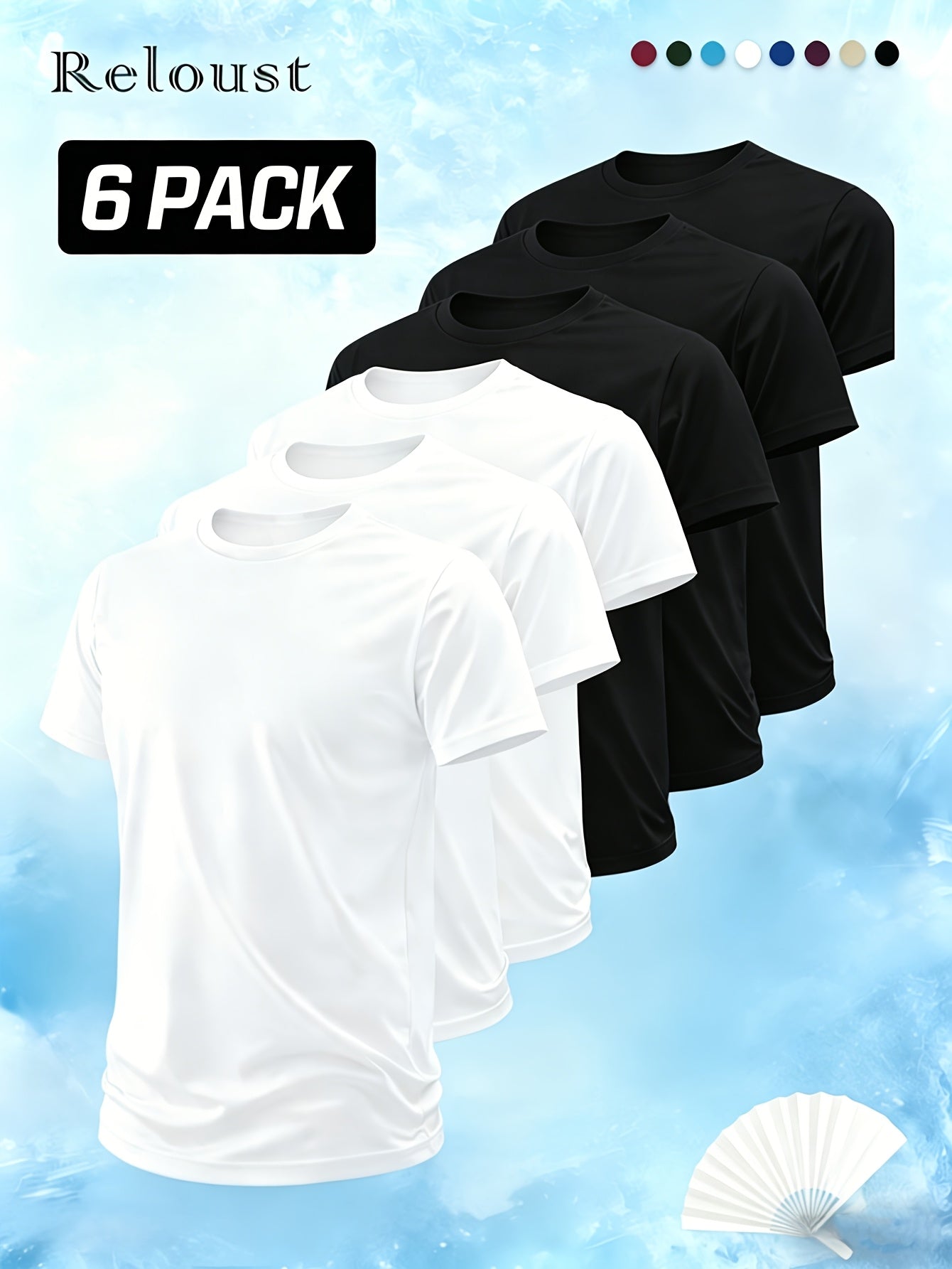 6pcs Men'S Crewneck Short Sleeve T Shirts Solid Color Breathable Cooling Quick – view 15