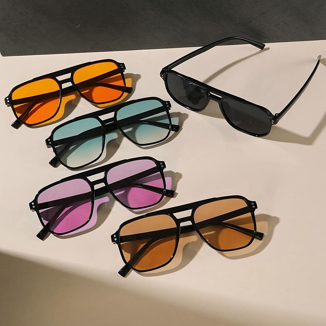 Pilot Sunglasses 5 Pack Men Women Large Square PC Frame Multicolor Lenses Fashion Casual Glasses Bulk Set for Daily Wear Office Outdoor Travel Party