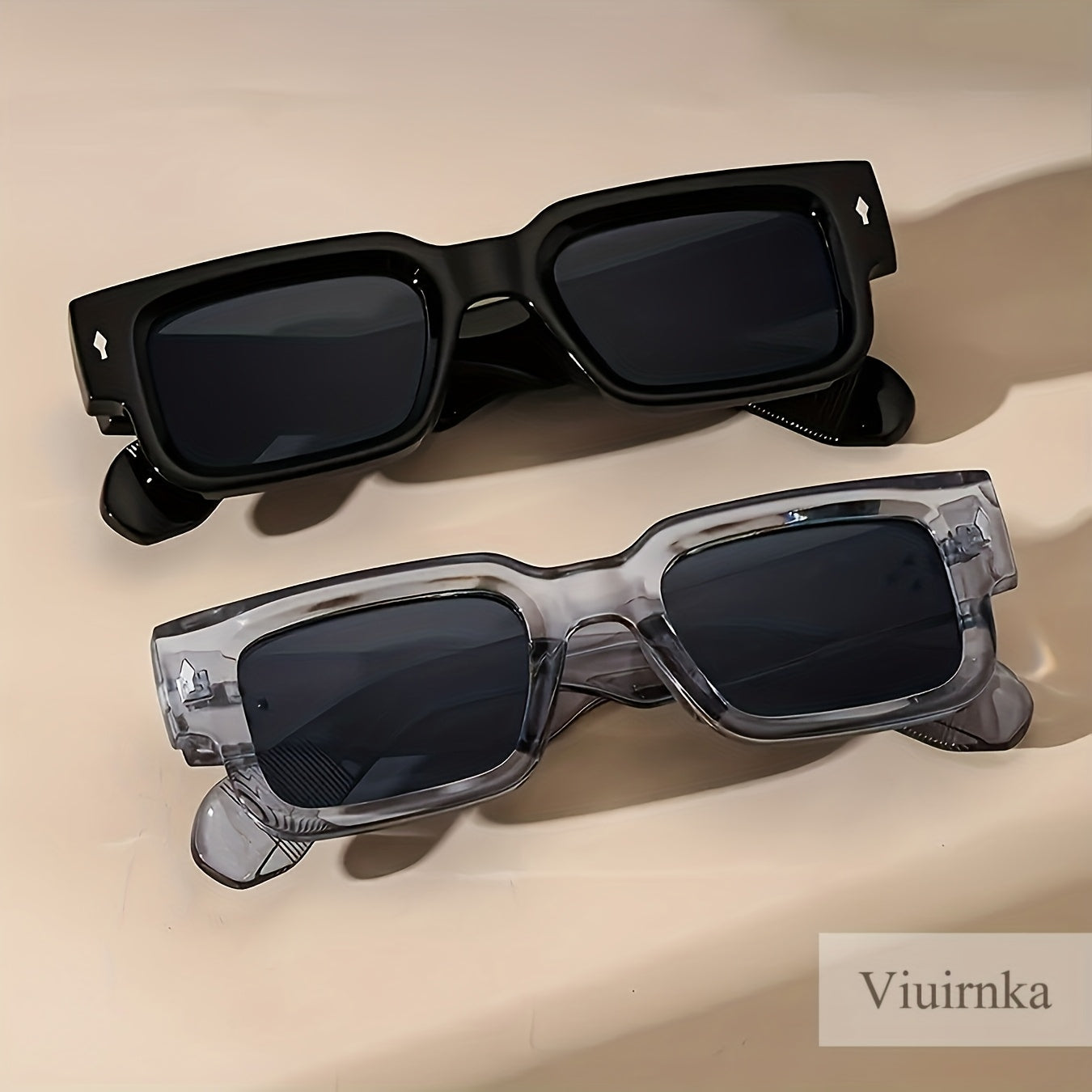 Chunky Square Glasses 2 Pack - Retro Bold Frame Fashion Eyewear for Men Women, Thick Frame Statement Glasses for Nightlife Parties Events, Trendy Aesthetic Y2K Streetwear Sunglasses