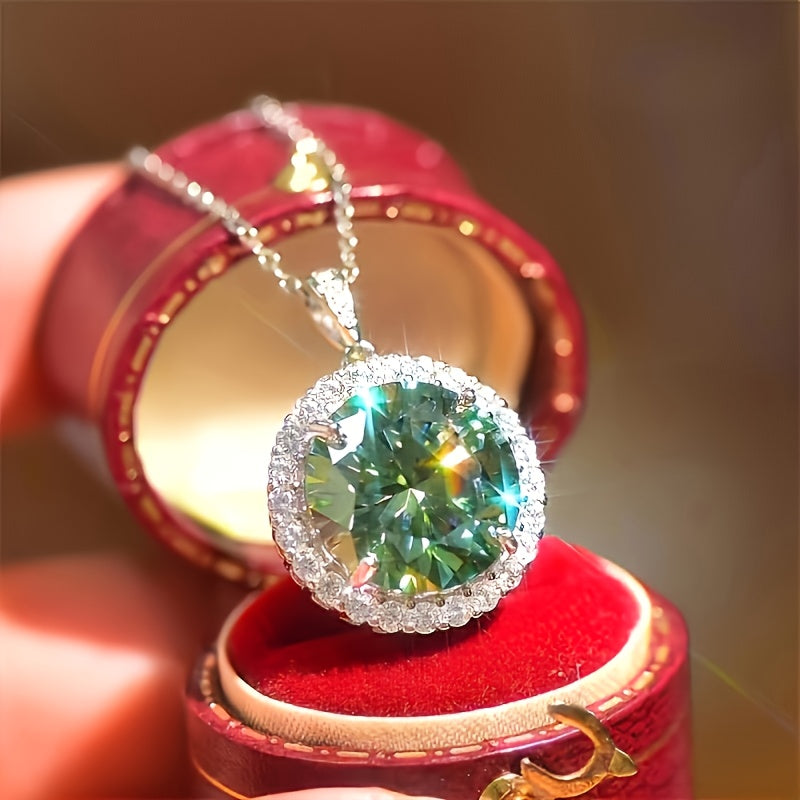 Moissanite Pendant Necklace for Women – 5 Carat Green S925 Sterling Silver, Vintage Elegant Classic Design, Gift Box Included, Perfect Birthday & Holiday Gift