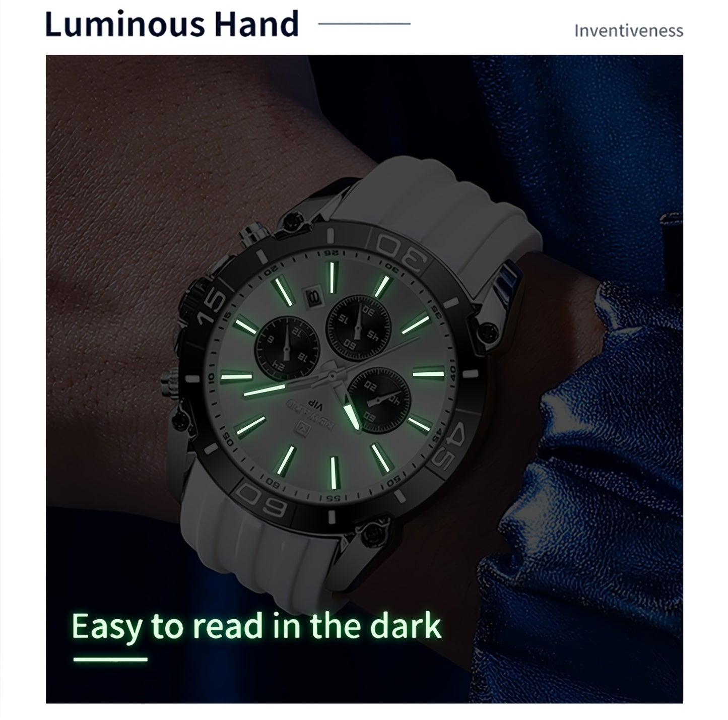 Men's Silicone Strap Quartz Watch with Luminous Hands & Date Display - Luxury Casual Analog Wristwatch for Men, Sporty Lightweight Timepiece in White, Green & Blue