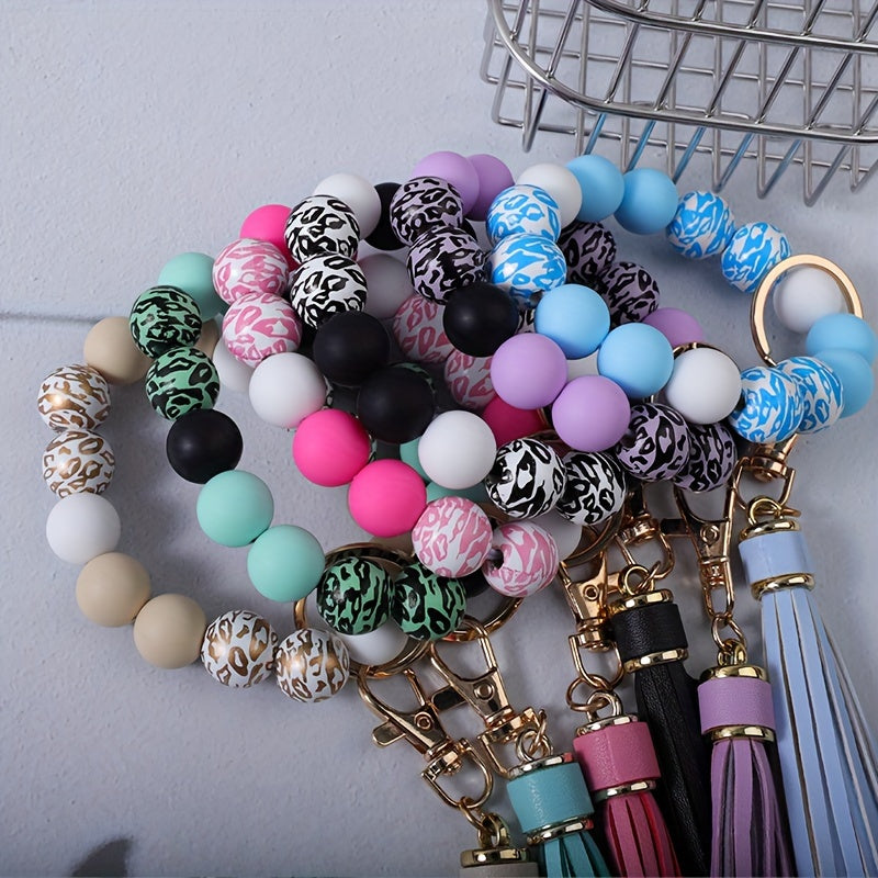 Wooden Bead Keychains Set 6pcs – Boho Tassel Wristband Keychain for DIY Jewelry, Handbag Charm & Gift for Women, Friends, Mothers