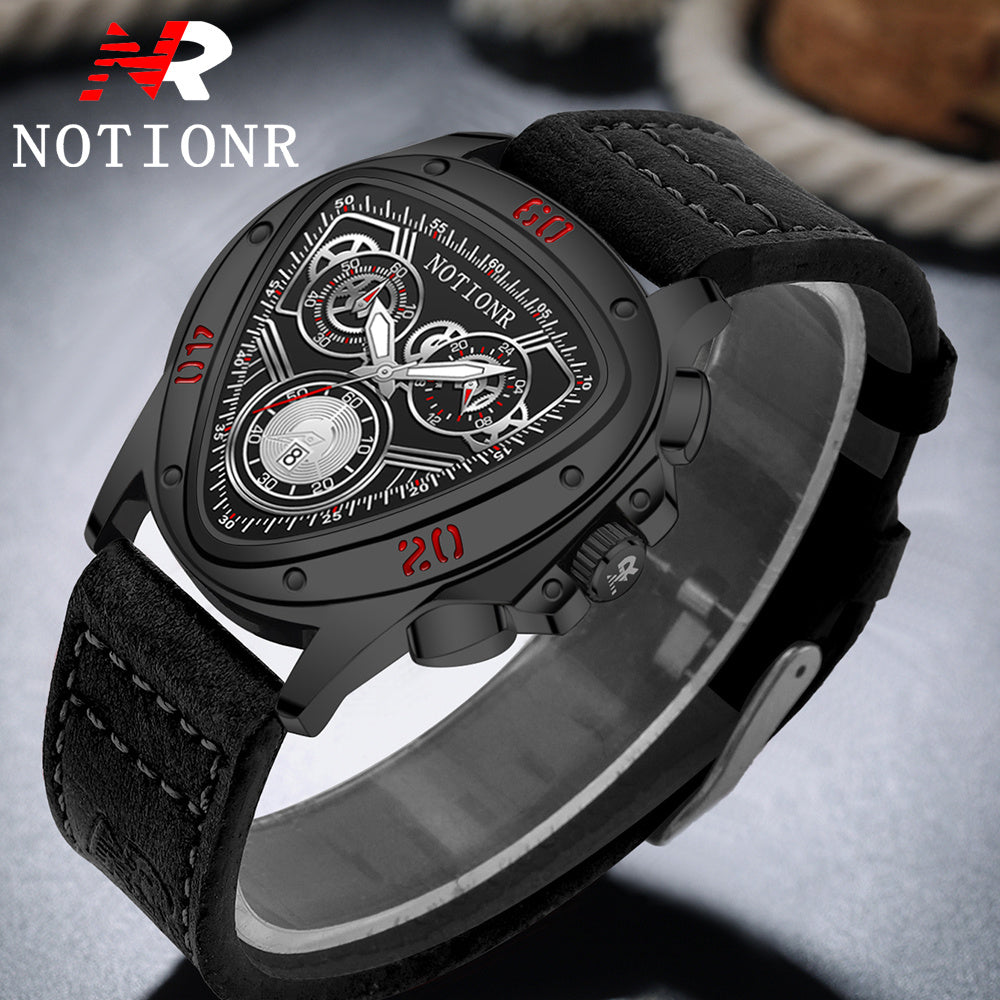 Men's 2-Piece Watch Set – Triangle Dial Silicone Strap & Retro Square Dial Faux Leather, Date Display Sport Dress Watches, Gift for Him