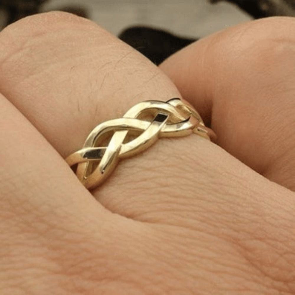 Adjustable Ring for Women - Gold-Tone Woven Band, Openwork Chain Design - product detail view 13