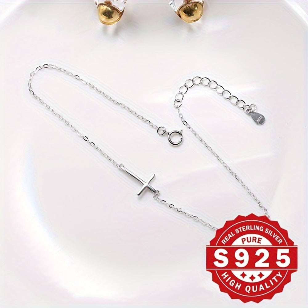 Anklet for Women - 925 Sterling Silver Cross for Minimalist Classic Design, Hypoallergenic - product detail view 10