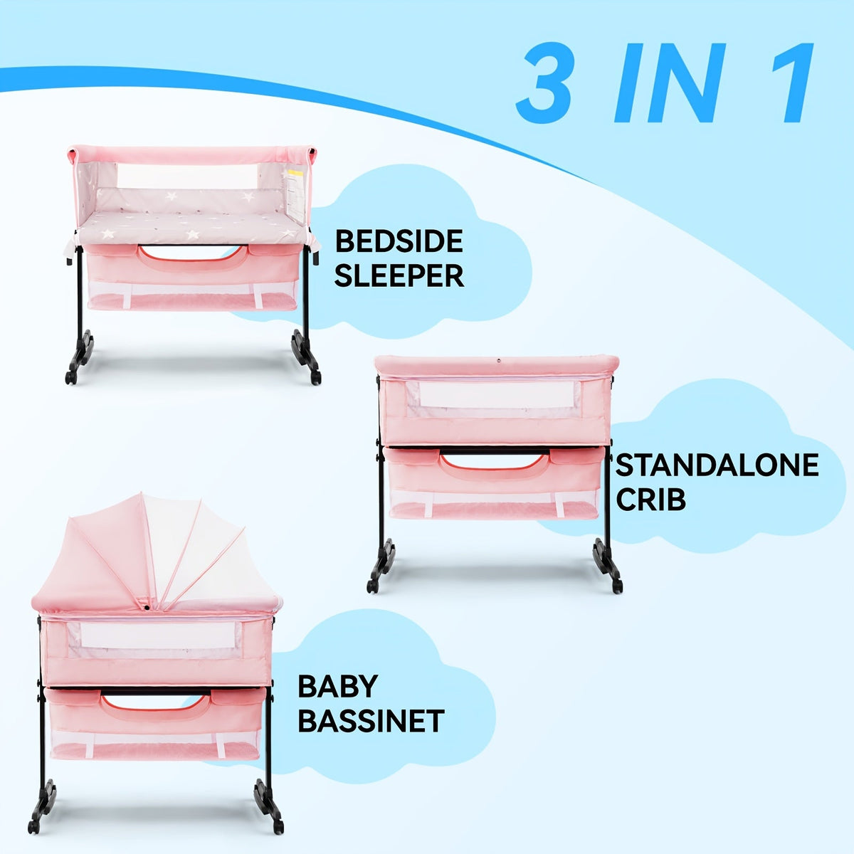 Baby Bassinet - Portable Foldable Bedside Cradle – view 9