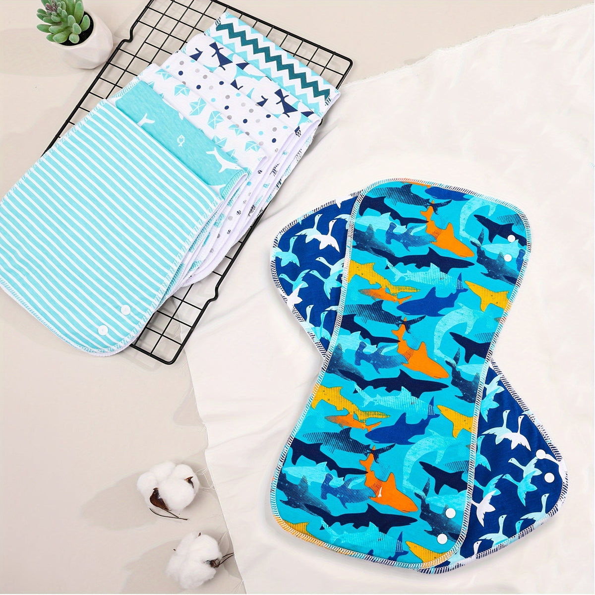 Baby Burp Cloth Set - Soft Absorbent Multipack – Shark Water Ripples – view 7