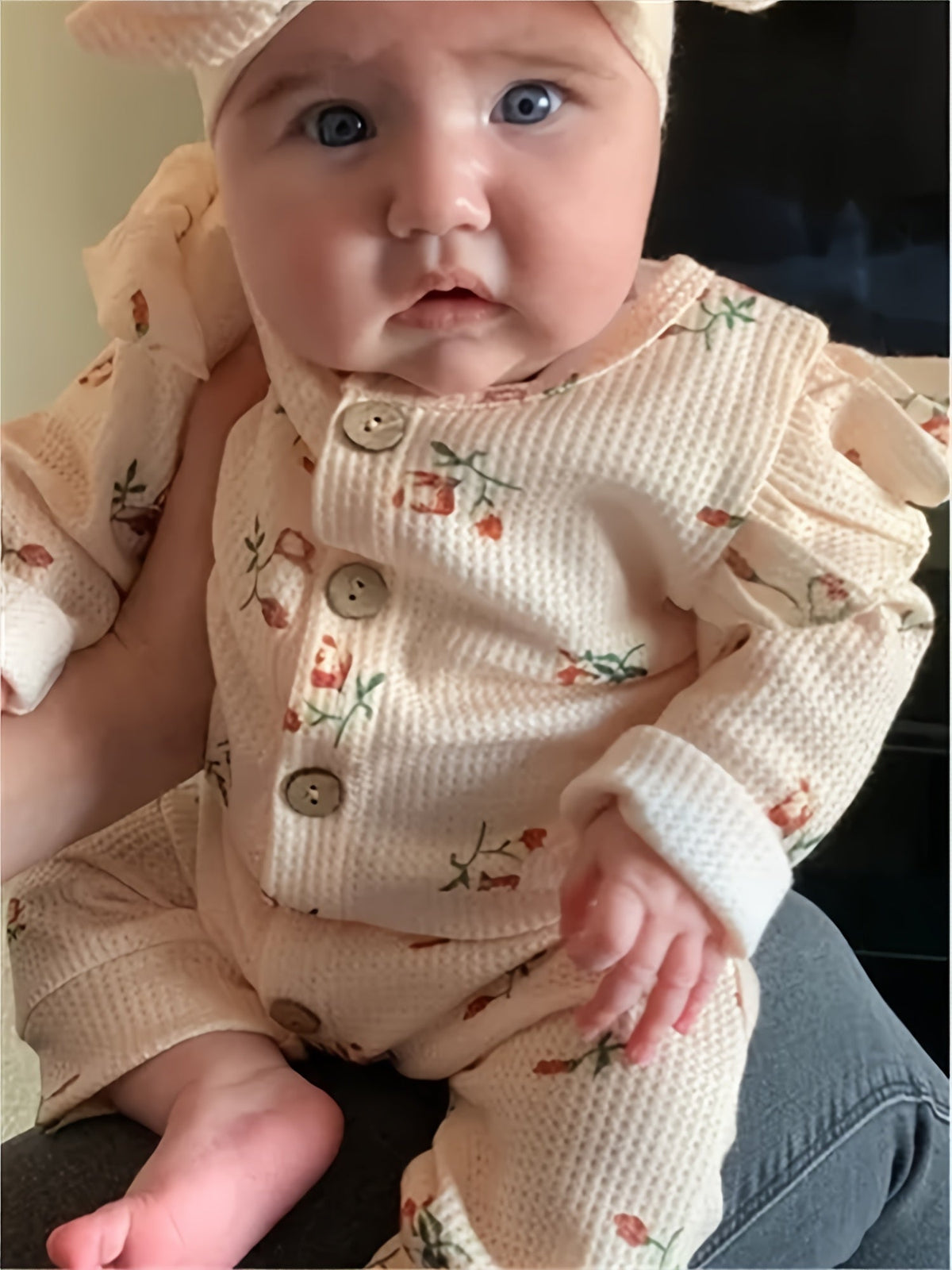 Baby Girls Outfit Set - Floral Ruffle Waffle Knit – view 14