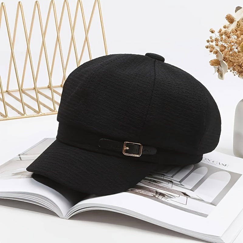Baseball Cap - Newsboy for Women Solid Color Short Brim Breton Artist Hat Adjustable - product detail view 10