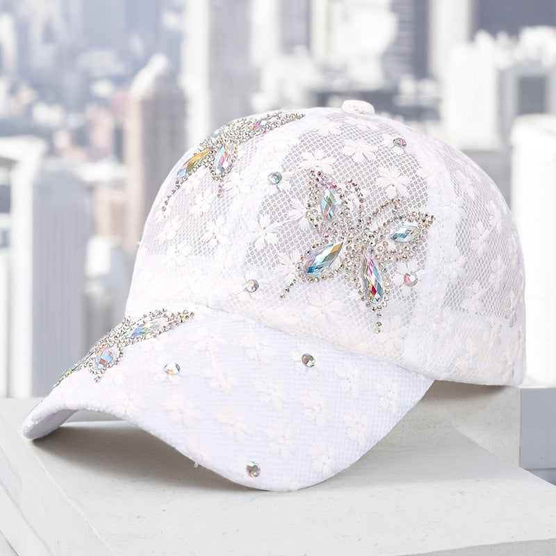 Baseball Cap - for Women Sparkling Sequin Butterfly Rhinestone Glitter Hat 3D Embroidery - product detail view 8