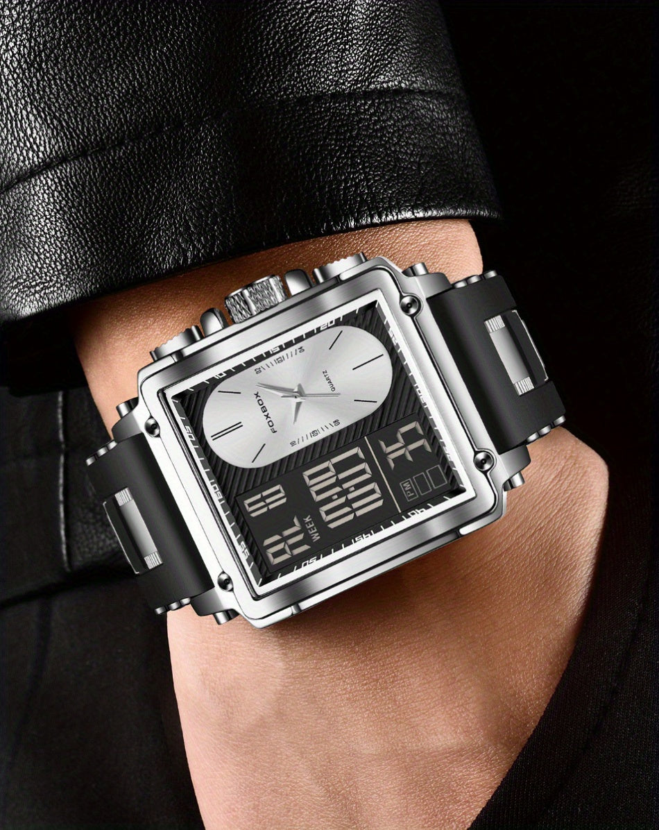 LIGE Men's Luxury Chronograph Watch - Dual Display Quartz Business Wristwatch with World Time, Stopwatch, Date & Square Face, Multi-Function Men's Watch