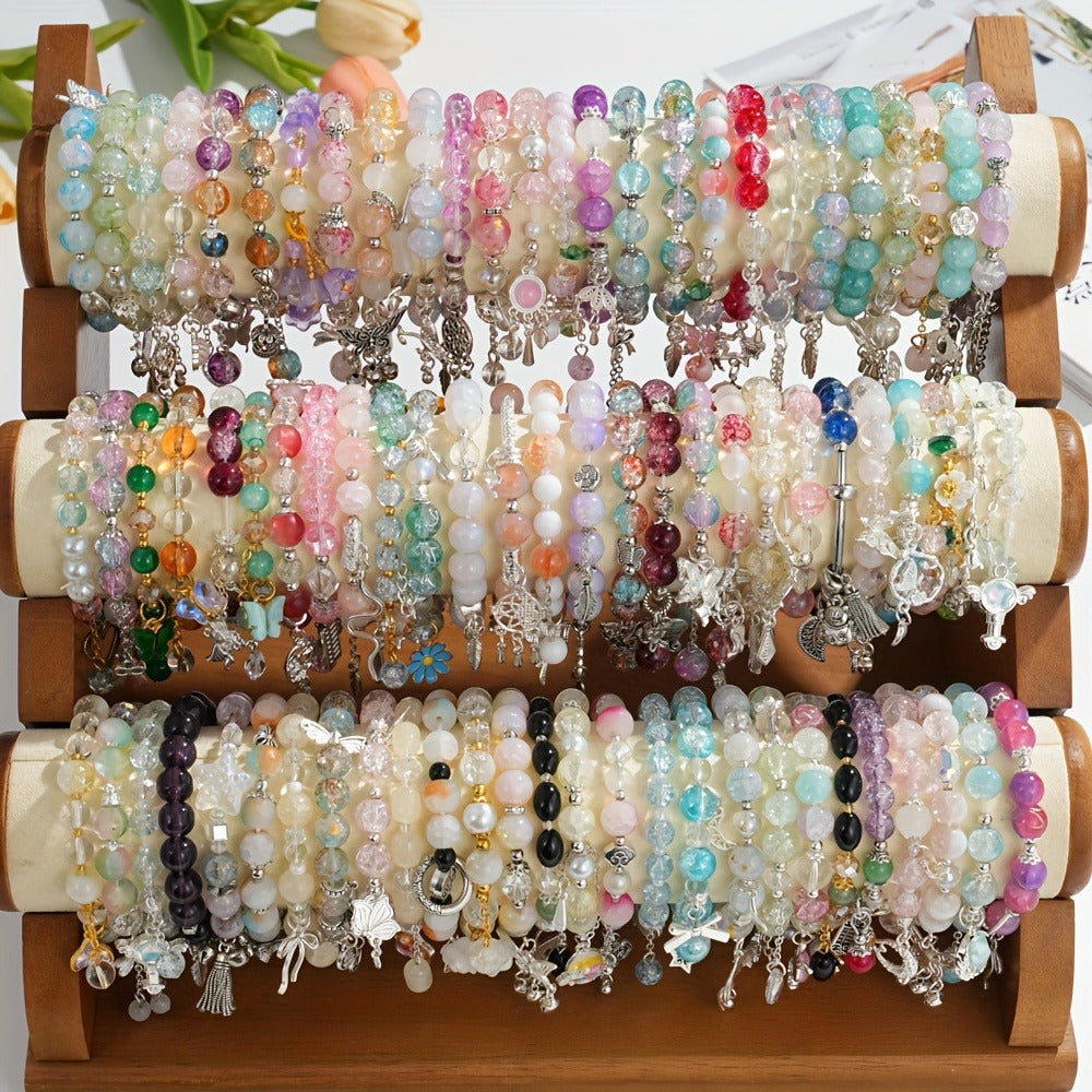 Beaded Bracelet - Bead Set 30pcs Glass Bead Stretch for Women Floral Butterfly Heart Star - product detail view 7