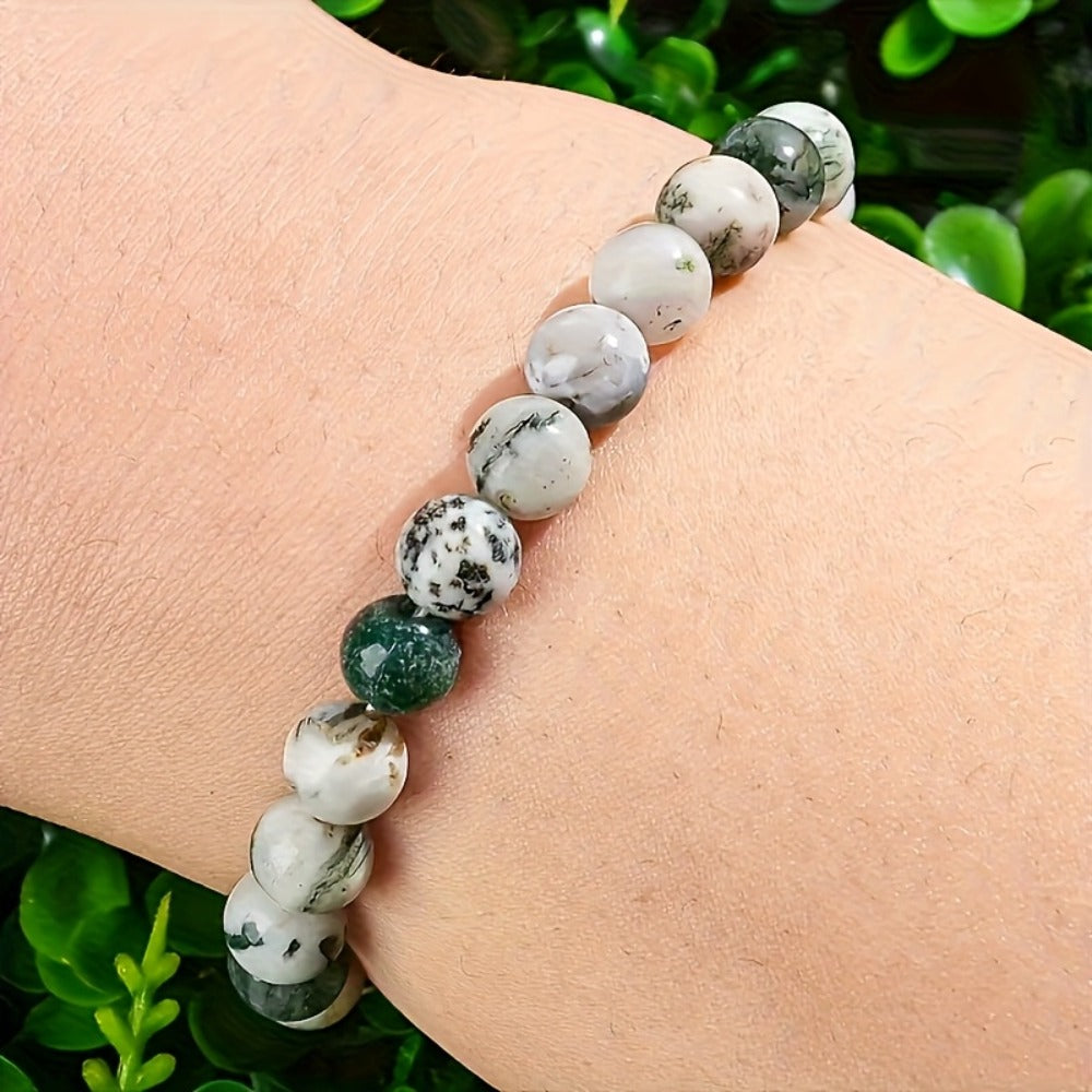 Beaded Bracelet - Bohemian Set 9Pcs Natural Stone Glass Bead Elastic Stretch Boho Jewelry - product detail view 9