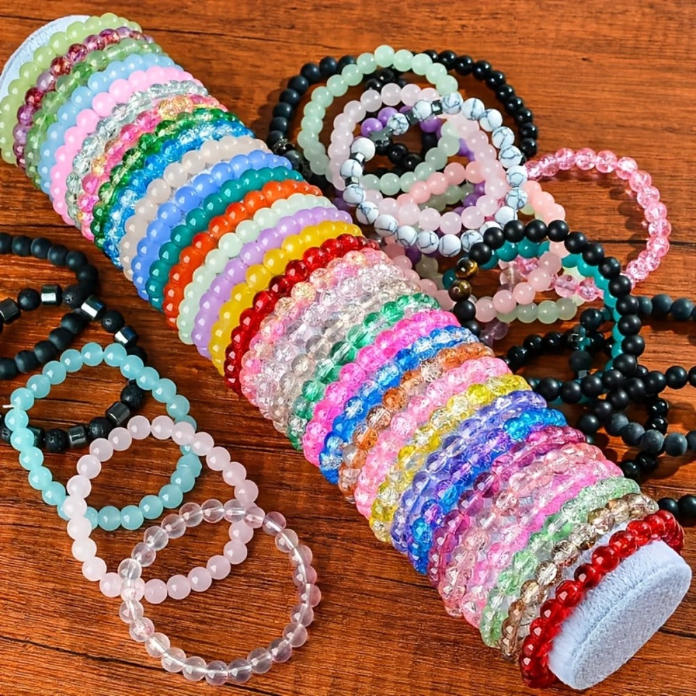 Beaded Bracelet - Boho Bead Set 30pcs - Colorful Crackle Glass Handcrafted Stretch for Women - product detail view 8