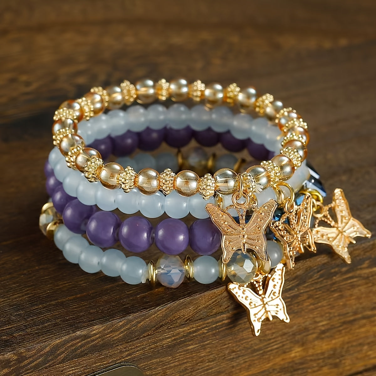 Beaded Bracelet - Boho Set for Women - Butterfly Sparkle Multi-Layer Elastic Charm - product detail view 21