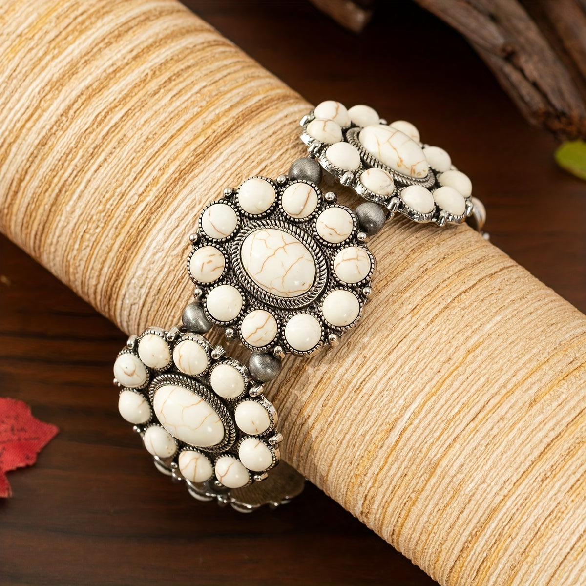 Beaded Bracelet - Boho Turquoise Stretch for Women - Vintage Ethnic Style Zinc Alloy Elastic - product detail view 7