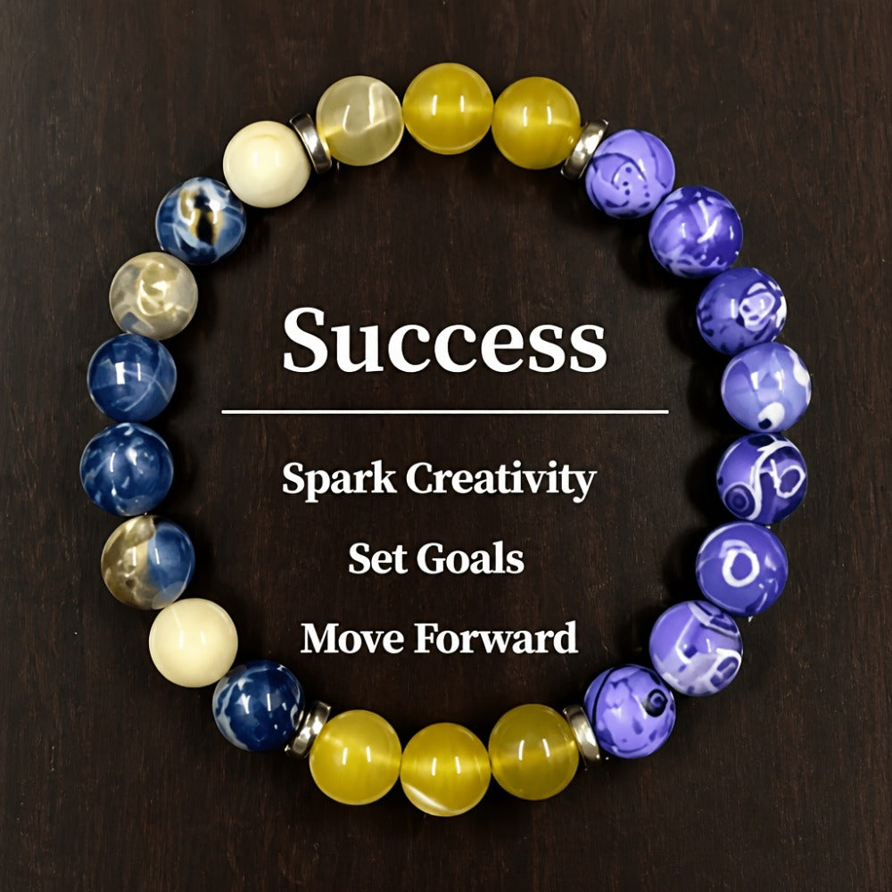 Beaded Bracelet - Natural Stone Set 9pcs - 8mm Boho Layered Handcrafted with Glass Beads - product detail view 6