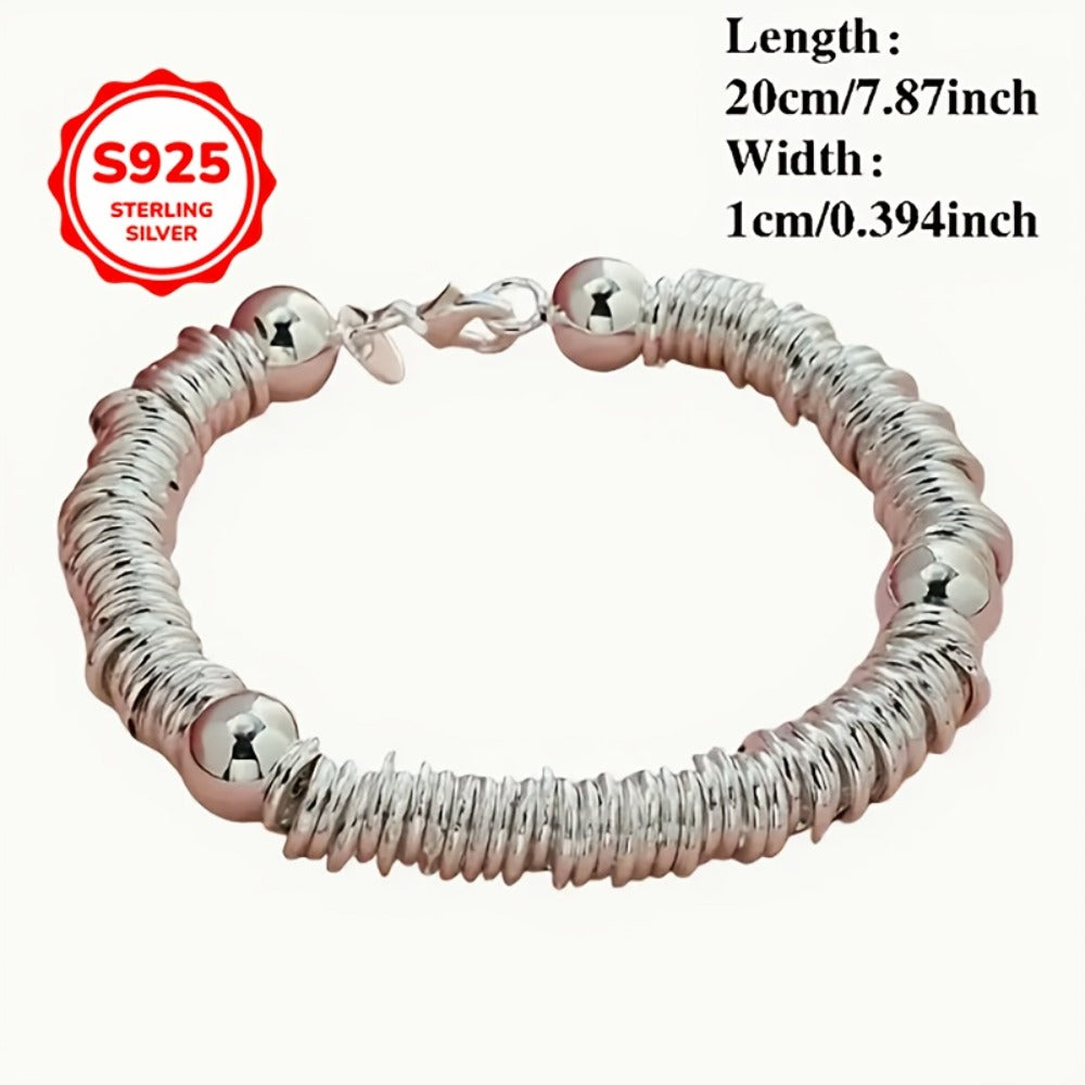 Beaded Bracelet - S925 Sterling Silver Hollow Bead Ball for Women Bohemian Style Bangle - product detail view 5