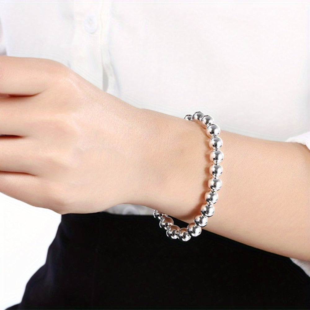 Beaded Bracelet - Set of 3 S925 Sterling Silver Round Handcrafted Bead Stackable for Women - product detail view 9