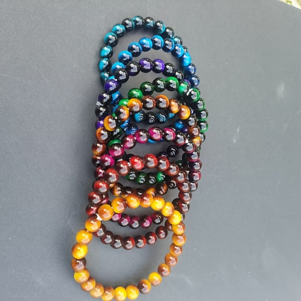 Beaded Bracelet - Tiger Eye Stone Set 8pcs 8mm Handmade Natural Stone Unisex Stackable - product detail view 10