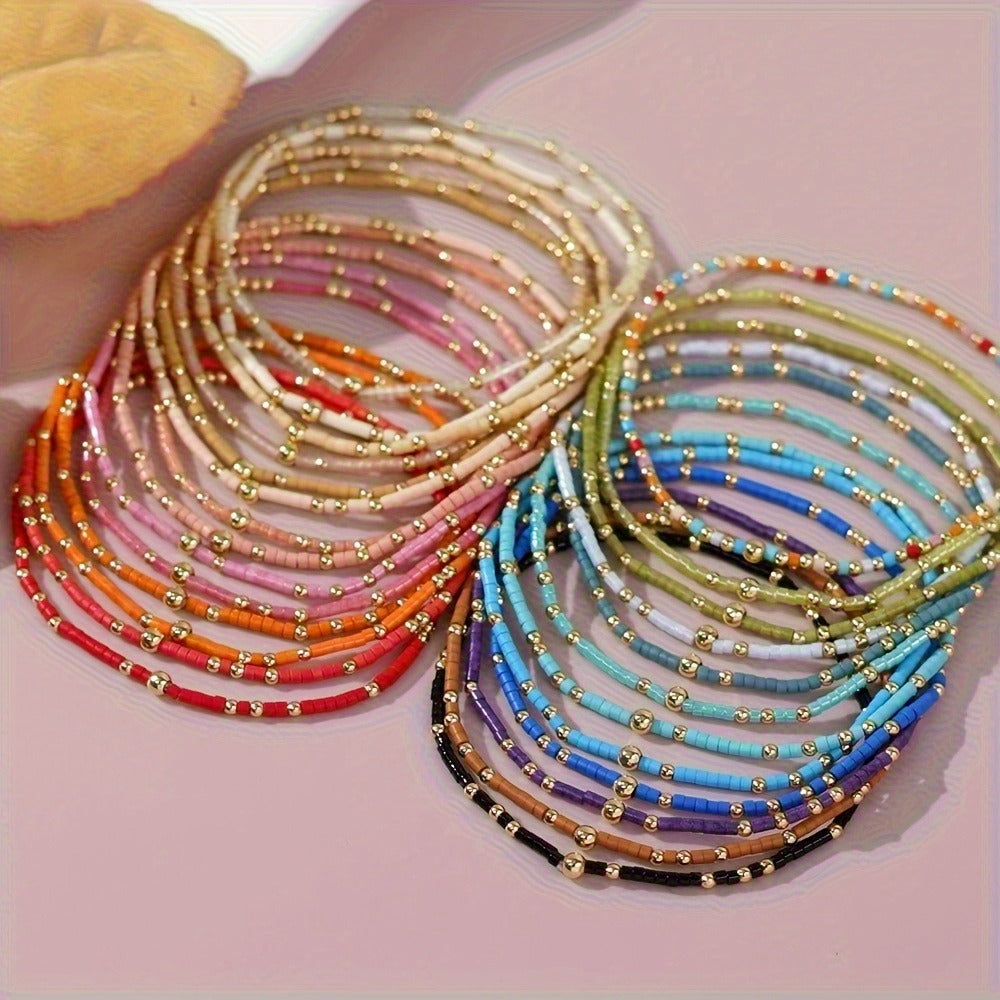 Beaded Bracelets for Women - Boho Seed Bead Set, 60 Colorful Pieces - product detail view 7