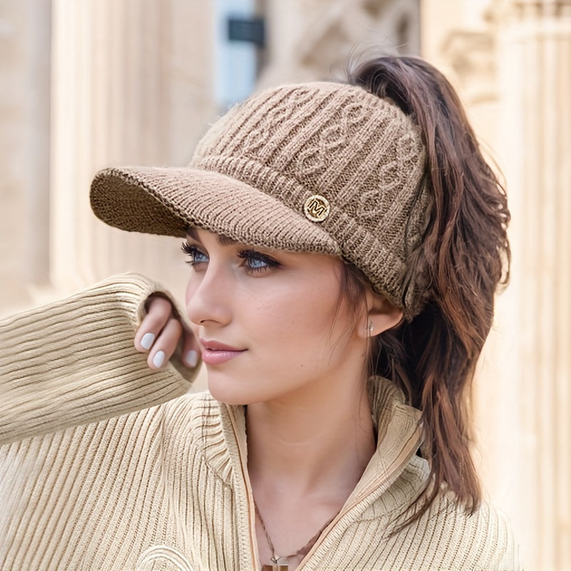Beanie Hat - Ponytail Visor Women Fleece Lined Warm Stretchy - Soft Skin-Friendly - product detail view 20