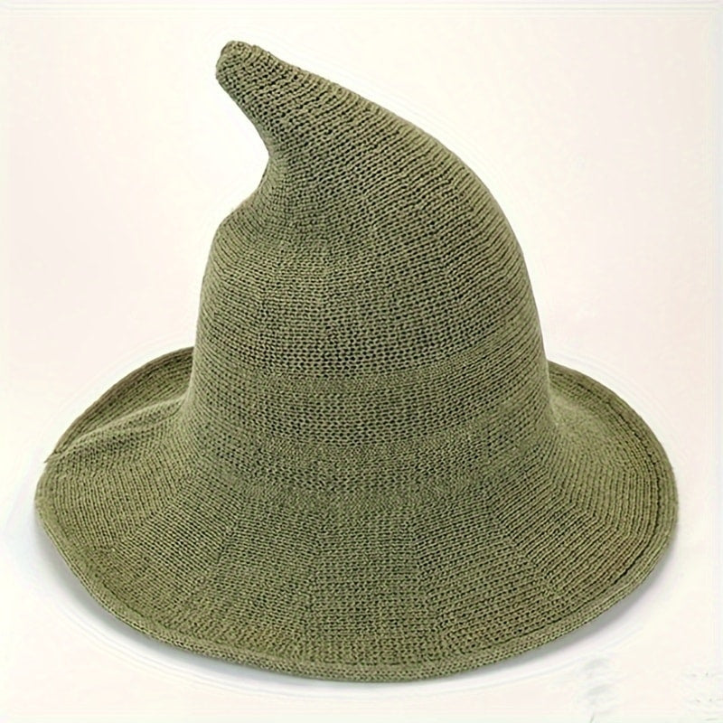 Beanie Hat - Witch Women Wool Blend Knitted Pointed Crochet - Solid Color Fall Winter - product detail view 14