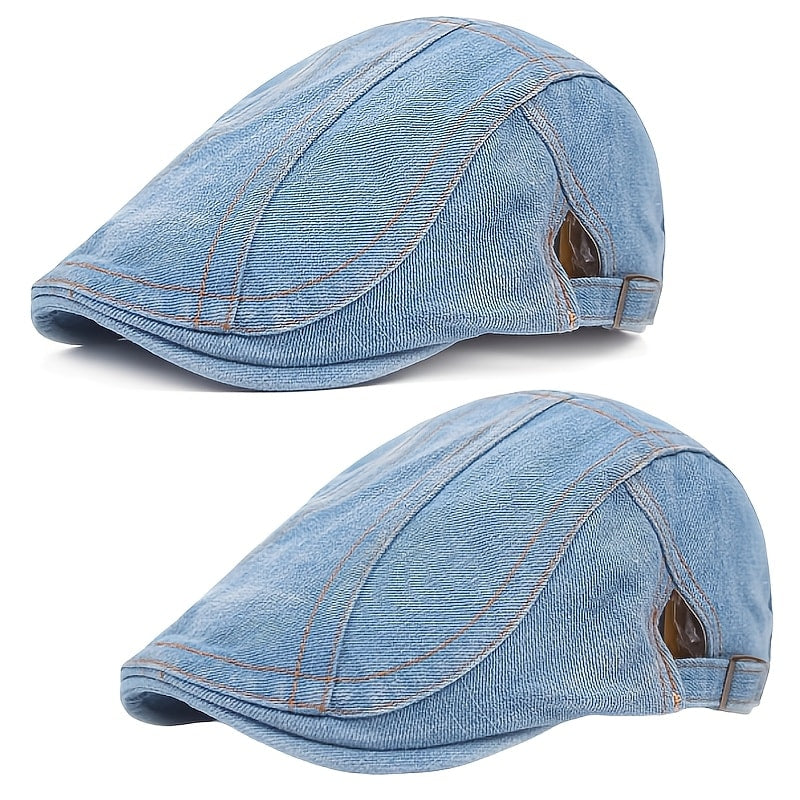 Beret Hat - Washed Denim for Women Men - Unisex Adjustable Vintage Newsboy , Artist - product detail view 16