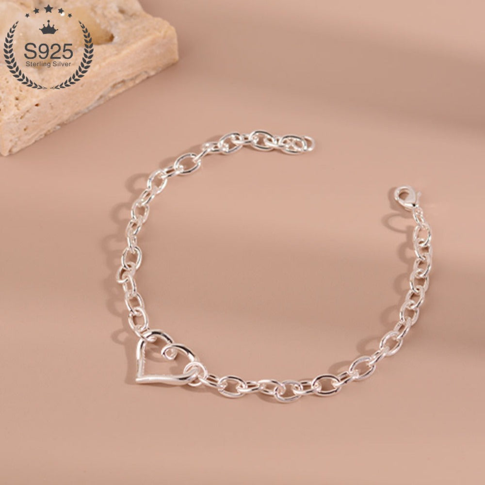 Bracelet for Women - 925 Sterling Silver Hollow Heart Minimalist Hypoallergenic Open Heart - product detail view 7